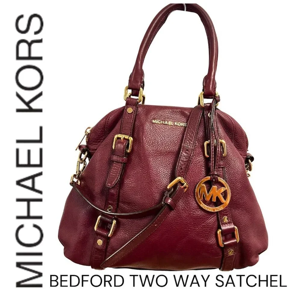 Michael Kors Bedford Satchel Burgundy Convertible Bag w/ Strap
